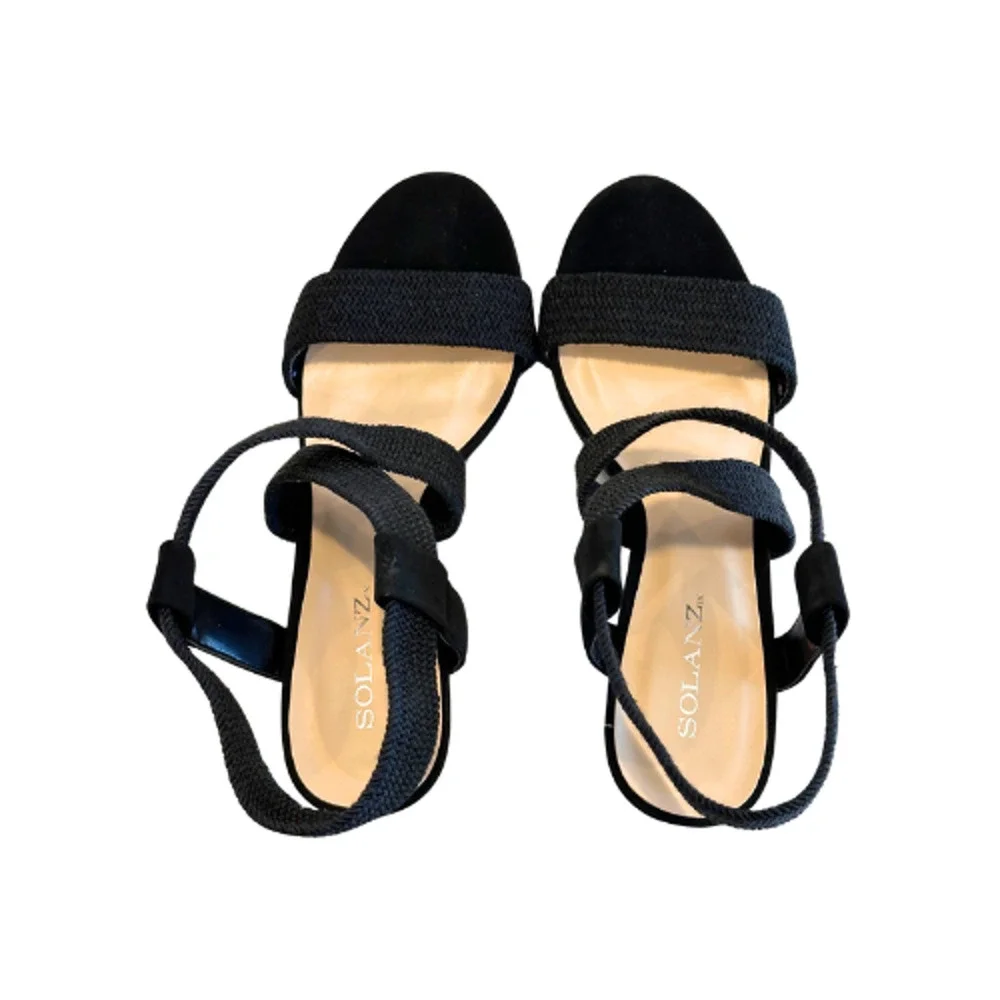 Solanz Elaina Sandals Strappy Block Heels Black Women’s Size 7.5M